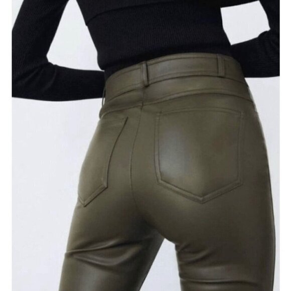 Zara Faux Leather Pants Green Size Large - Picture 2 of 12